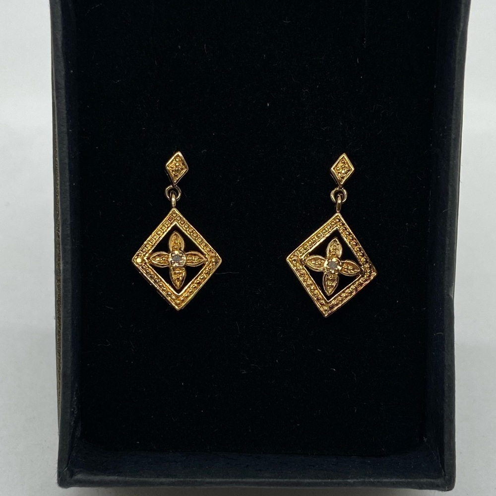 Gold over Sterling Silver and Diamond dangle earrings